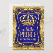 小さな王子の道ベビーシャワー金ゴールドブルー 招待状 (正面)