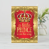 小さな王子の道赤ちゃんシャワー金ゴールド赤 招待状 (スタンド正面)