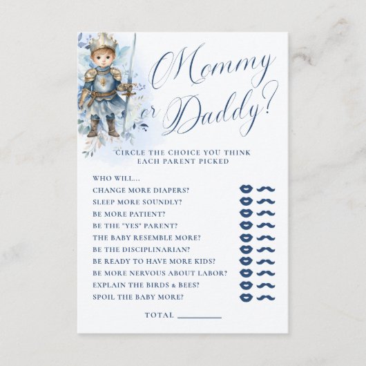 小さな王子の青王室のいシャワーのママかパパ エンクロージャーカード (正面)