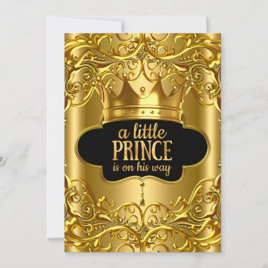 小さな王子は彼の道にある赤ちゃんシャワー黄金 招待状 (正面)