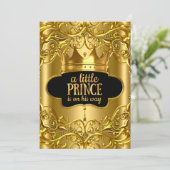 小さな王子は彼の道にある赤ちゃんシャワー黄金 招待状 (スタンド正面)