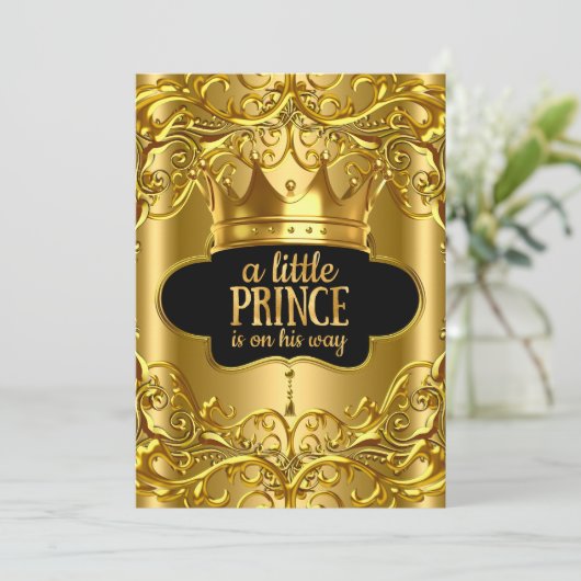 小さな王子は彼の道にある赤ちゃんシャワー黄金 招待状 (スタンド正面)