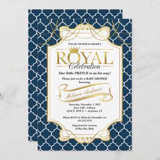 小さな王子様のロイヤルセレブレーション ベビーシャワー招待状 招待状 (正面/裏面)