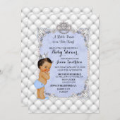 小さな王子様の青い真珠とダイヤモンドのベイビーボーイ 招待状 (正面/裏面)