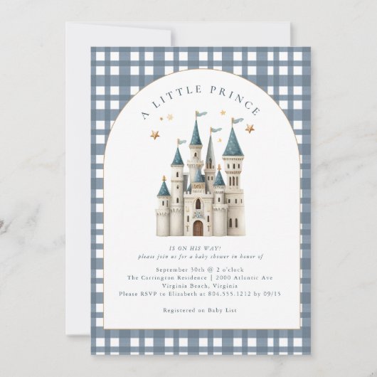 小さな王子王室の城の赤ちゃんシャワー 招待状 (正面)