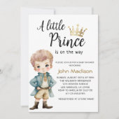 小さな王子 |青王室のと金ゴールドの赤ちゃんシャワー 招待状 (正面)