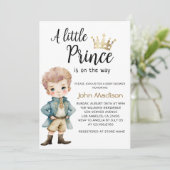 小さな王子 |青王室のと金ゴールドの赤ちゃんシャワー 招待状 (スタンド正面)