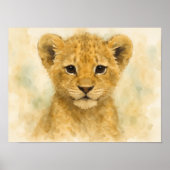 小さな王:愛らしい水彩ライオンの子どもの肖像 ポスター (正面)