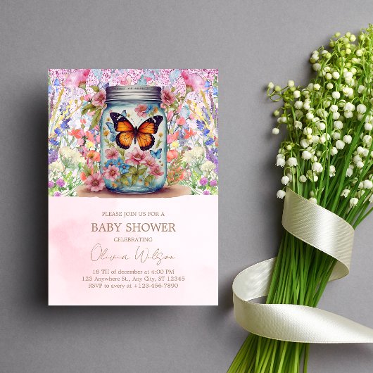 小さな瓶の小さな愛蝶の赤ちゃんシャワー 招待状