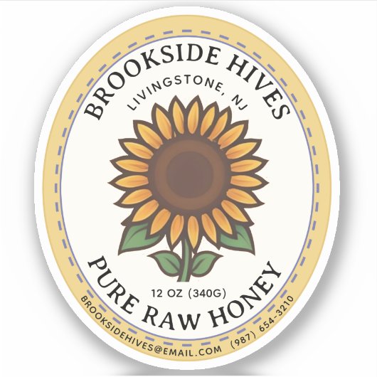 小さな瓶の楕円形ひまわりハニーラベル シール (正面)