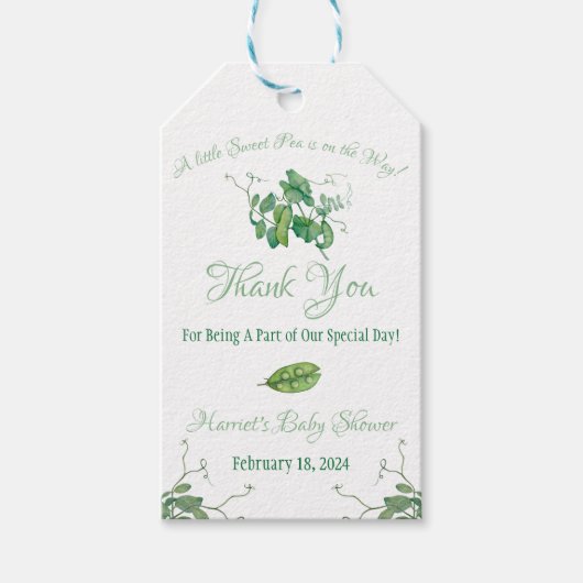 小さな甘いエンドウ豆が途中だ!赤ちゃんシャワー ギフトタグ (正面)