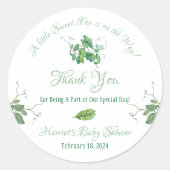 小さな甘いエンドウ豆が途中だ!赤ちゃんシャワー ラウンドシール (正面)