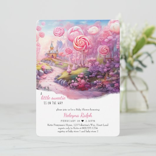 小さな甘いキャンディランドフェアユタリーベビーシャワー 招待状 (スタンド正面)
