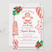 小さな甘いクリスマスのジンジャーブレッド赤ちゃんシャワー 招待状 (正面)