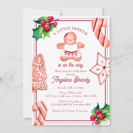小さな甘いクリスマスのジンジャーブレッド赤ちゃんシャワー 招待状 (正面)