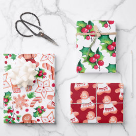 小さな甘いジンジャーブレッドのクリスマスベビーシャワー ラッピングペーパーシート