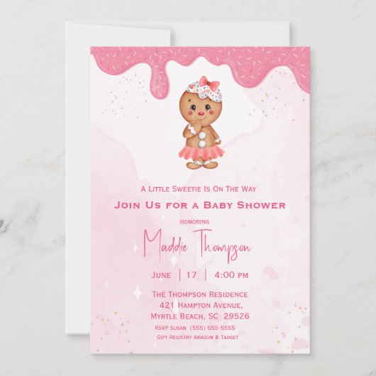 小さな甘いジンジャーブレッドのクリスマスベビーシャワー 招待状 (正面)