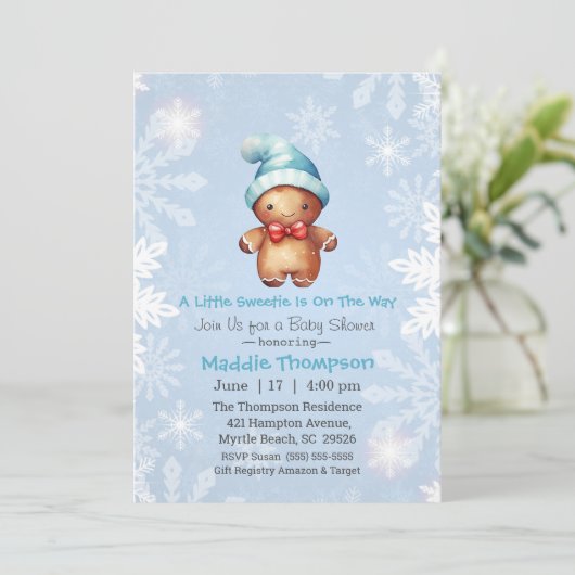小さな甘いジンジャーブレッドのクリスマスベビーシャワー 招待状 (スタンド正面)