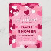 小さな甘いハートピンクバレンタインデーシャワー 招待状 (正面/裏面)