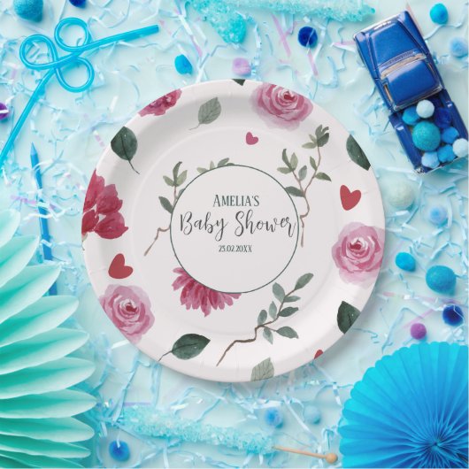 小さな甘いバレンタインピンクと赤の赤い赤い赤いシャワー ペーパープレート (パーティー)