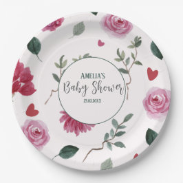 小さな甘いバレンタインピンクと赤の赤い赤い赤いシャワー ペーパープレート