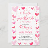 小さな甘いピンクのハート赤ちゃんシャワー 招待状 (正面)