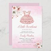 小さな甘いピンクの服女の子ベビーシャワー 招待状 (正面/裏面)