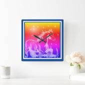 小さな甘いポニー、ピンク スクエア壁時計 (ホーム)