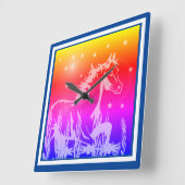 小さな甘いポニー、ピンク スクエア壁時計 (傾斜)