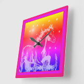 小さな甘いポニー、ピンク スクエア壁時計 (傾斜)