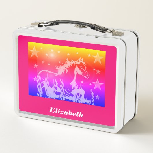 小さな甘いポニー、虹の色パーソナライズされた メタルランチボックス (裏面)