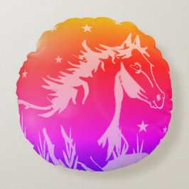 小さな甘いポニー、虹の色 ラウンドクッション