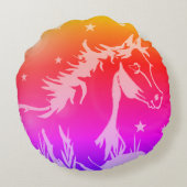 小さな甘いポニー、虹の色 ラウンドクッション (裏面)