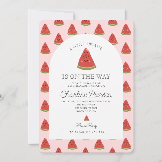 小さな甘いメロンが赤ちゃんシャワーの途中にある 招待状 (正面)
