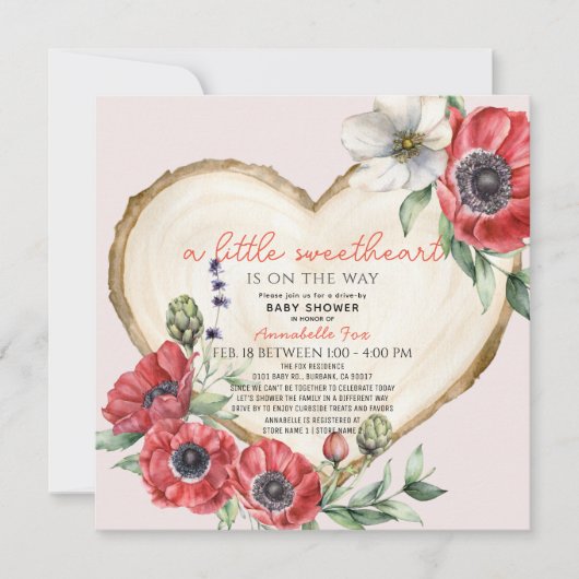 小さな甘い木のスライス車で赤ちゃんシャワー 招待状 (正面)