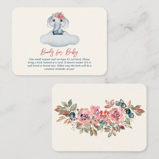 小さな甘い象の赤ちゃんシャワーの本ベビー エンクロージャーカード (正面/裏面)
