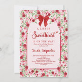 小さな甘い赤い弓の赤いシャワー女の子 招待状 (正面)