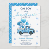 小さな甘い青いトラックの赤ちゃんシャワー 招待状 (正面/裏面)
