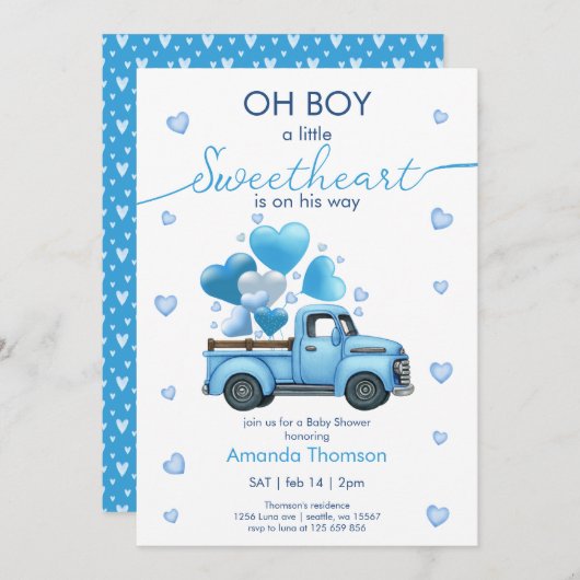 小さな甘い青いトラックの赤ちゃんシャワー 招待状 (正面/裏面)