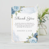 小さな甘い青エレガントい植物性の赤ちゃんシャワー サンキューカード (スタンド正面)