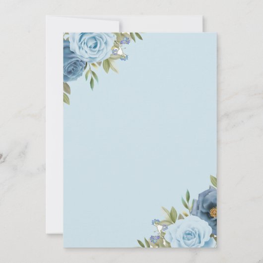 小さな甘い青エレガントい植物性の赤ちゃんシャワー サンキューカード (裏面)