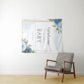 小さな甘い青エレガントい植物性の赤ちゃんシャワー タペストリー (インサイチュ(横))