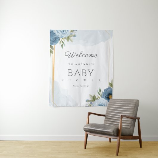 小さな甘い青エレガントい植物性の赤ちゃんシャワー タペストリー (インサイチュ)