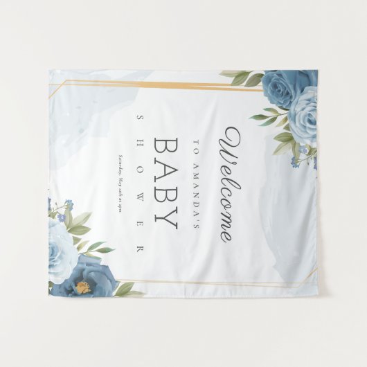 小さな甘い青エレガントい植物性の赤ちゃんシャワー タペストリー (正面(横))