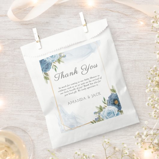小さな甘い青エレガントい植物性の赤ちゃんシャワー フェイバーバッグ (クリップ留めされた状態)