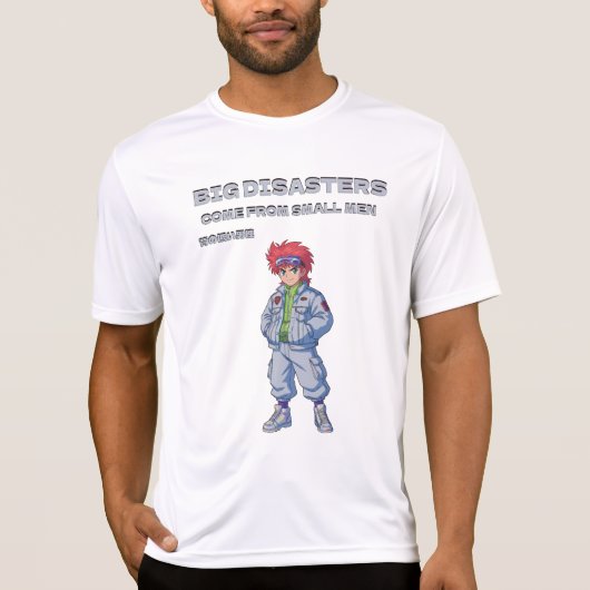 小さな男から大きな災害が起こる Tシャツ (正面)