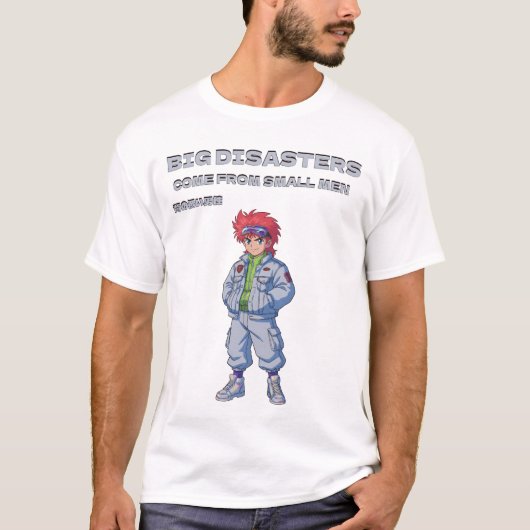 小さな男から大きな災難が生まれる Tシャツ (正面)