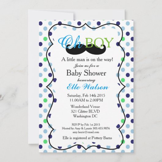 小さな男が道に入るベビーシャワー招待状 招待状 (正面)