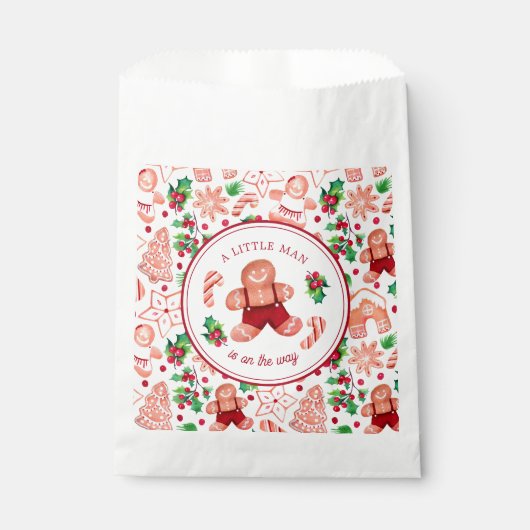 小さな男のギンガーブレッドクリスマスベビーシャワー フェイバーバッグ (正面)