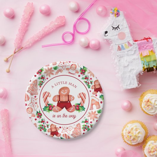 小さな男のギンガーブレッドクリスマスベビーシャワー ペーパープレート (パーティー)